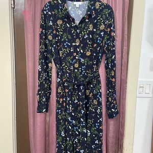 J. Jill Floral Black Long Sleeve Button Down Dress